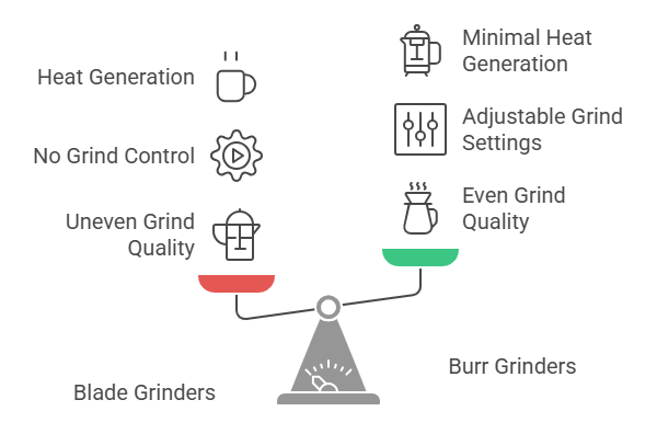 Infographic that compares blade grinders vs. burr grinders