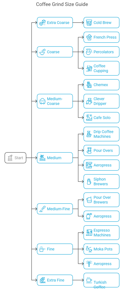 Infographic explaining which grind size is suitable for which type of coffee